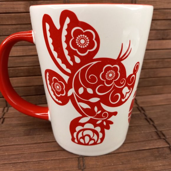 Disney D23 Red Floral Paper Cut Silhouette Mickey Minnie Mouse Coffee Mug Cup - Picture 7 of 11